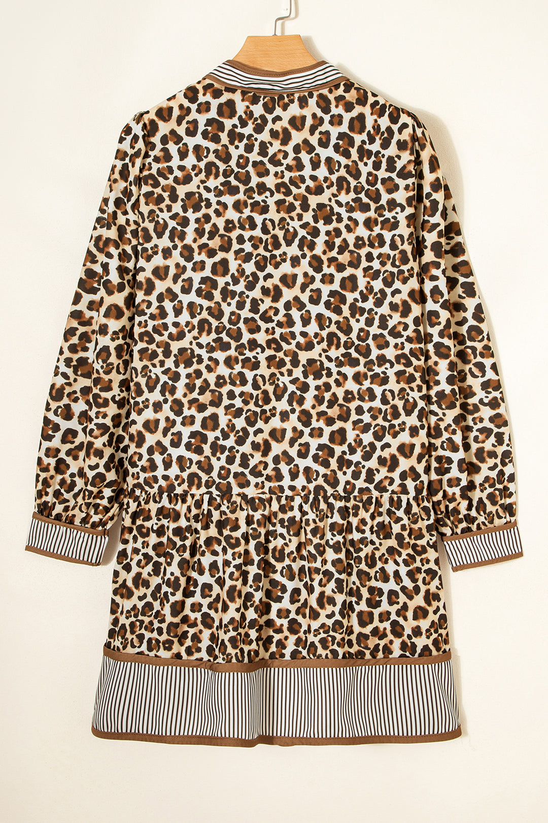 Leopard Print Striped Patchwork 3/4 Sleeve Loose Mini Dress