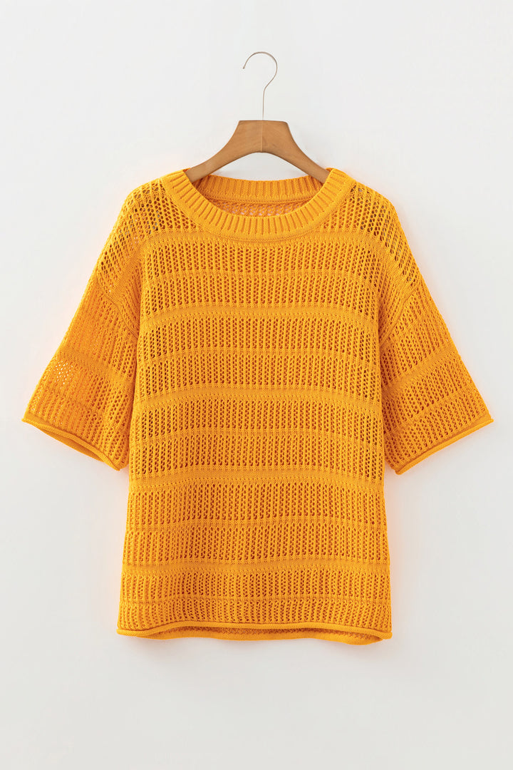 Hollow out Openwork Knit 3/4 Sleeve Sweater