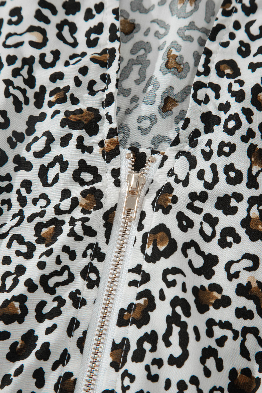 Beige Leopard Zip Front V Neck Cinched Waist Sleeveless Maxi Dress