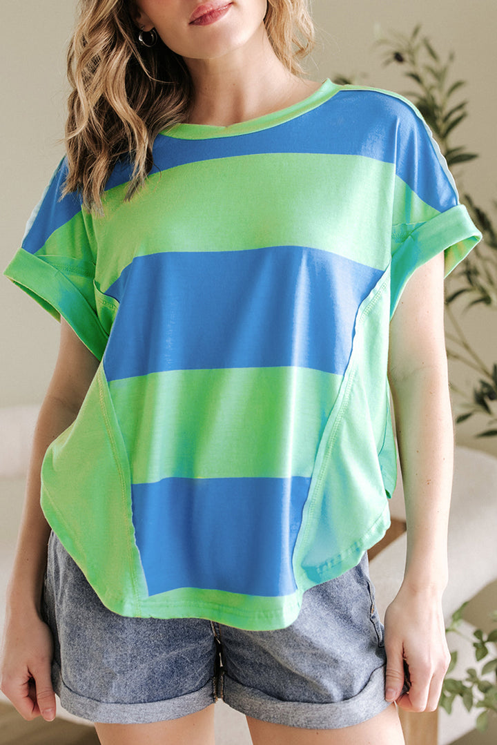 Colorblock Rounded Hem Loose T Shirt