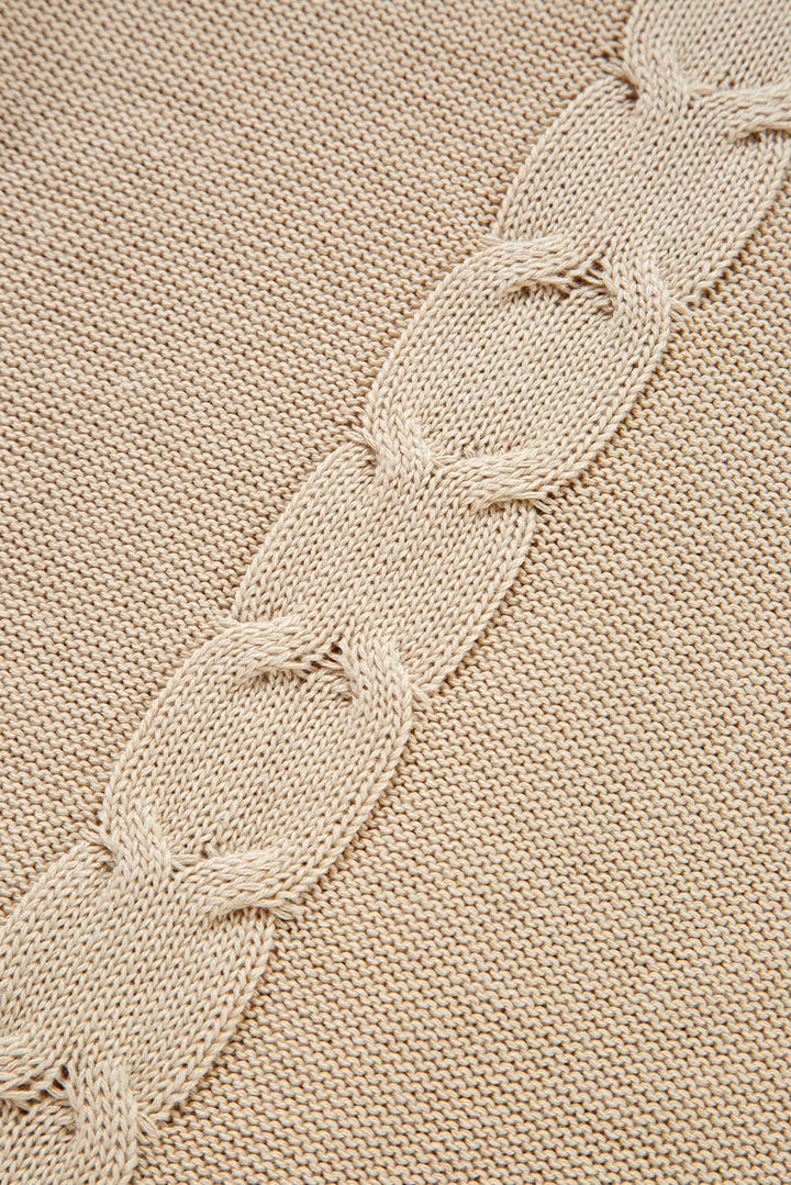 Parchment Cable Knit Braided Tie Sleeve Plus Size Open Cardigan