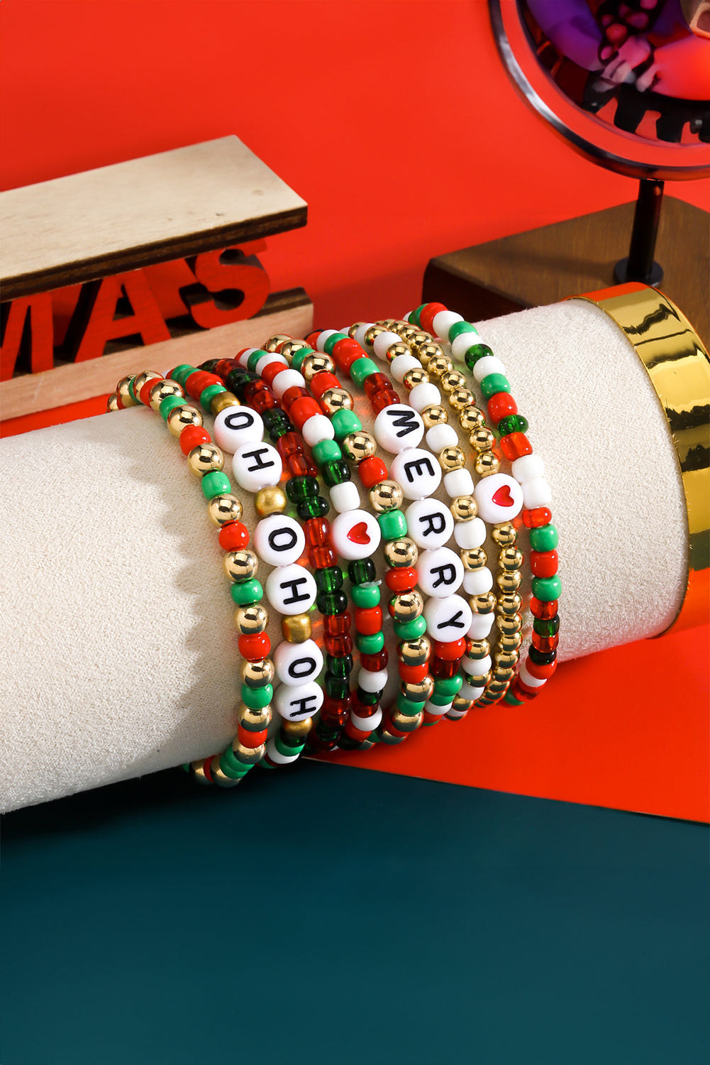 HO HO HO MERRY Mehrschichtiges Perlenarmband