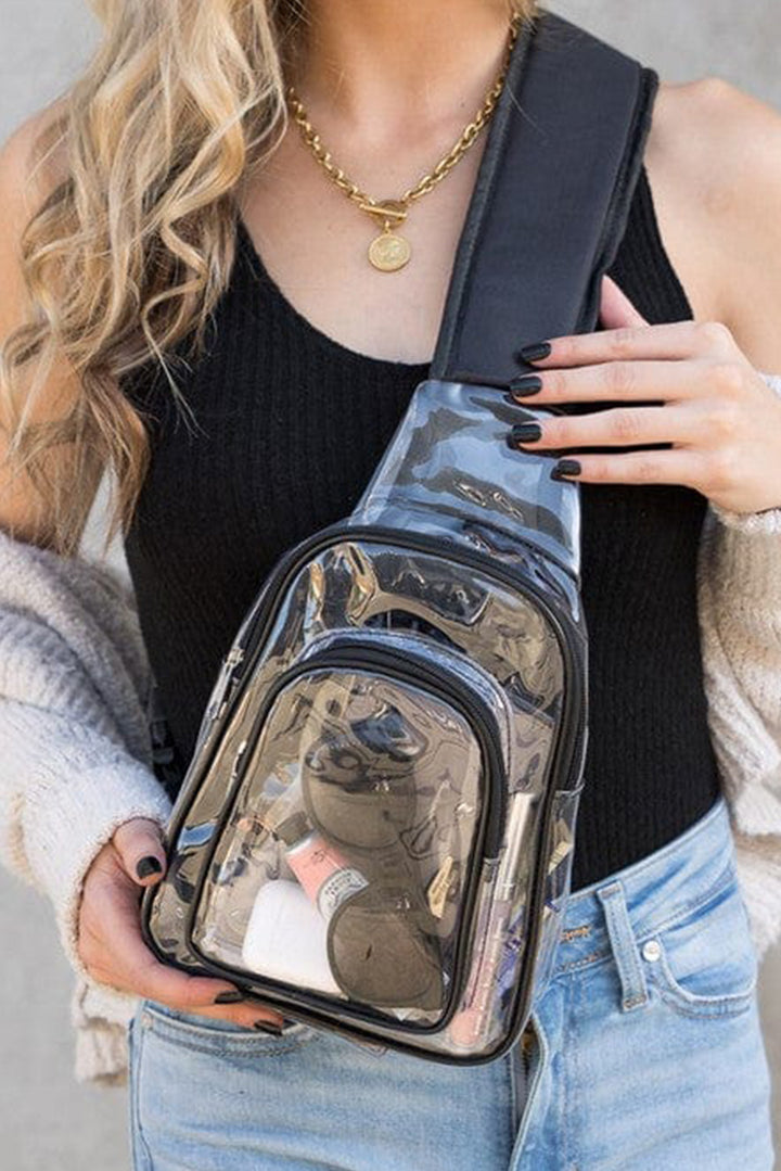Sac bandoulière en PVC transparent à large sangle et fermeture éclair