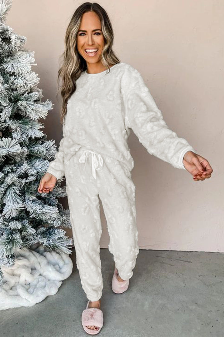 leopard textured loose fit fleece lounge set