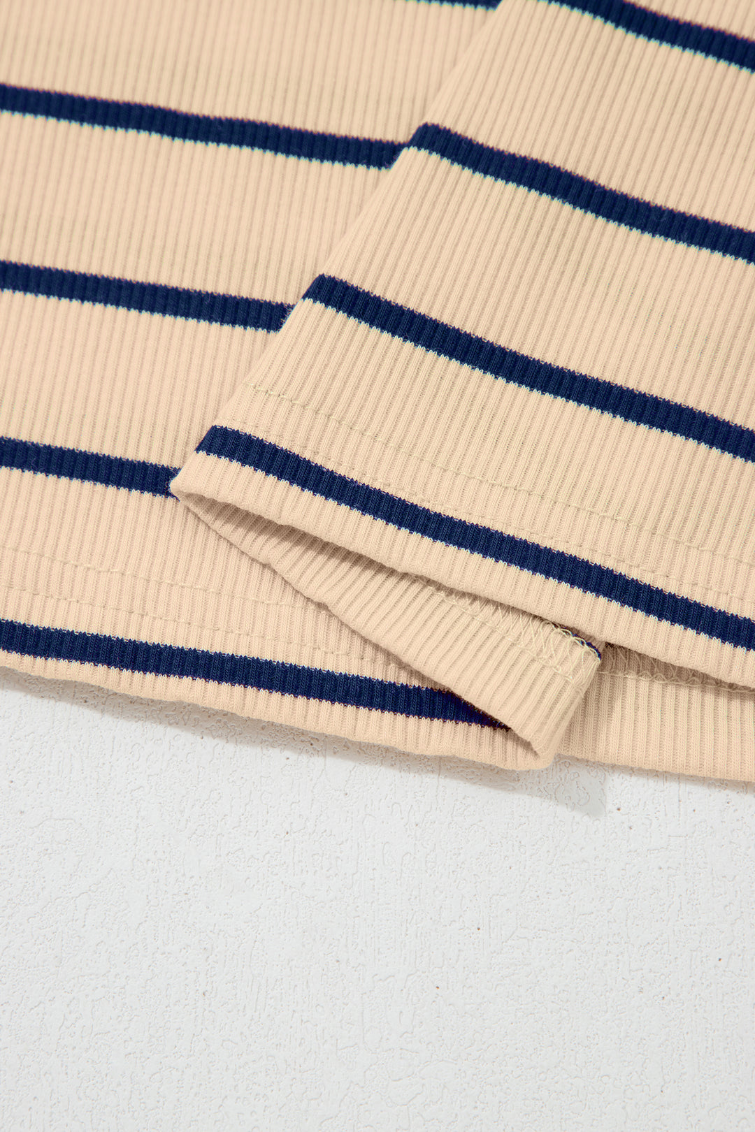 Khaki Stripe Mock Neck Short Sleeve Loose Top