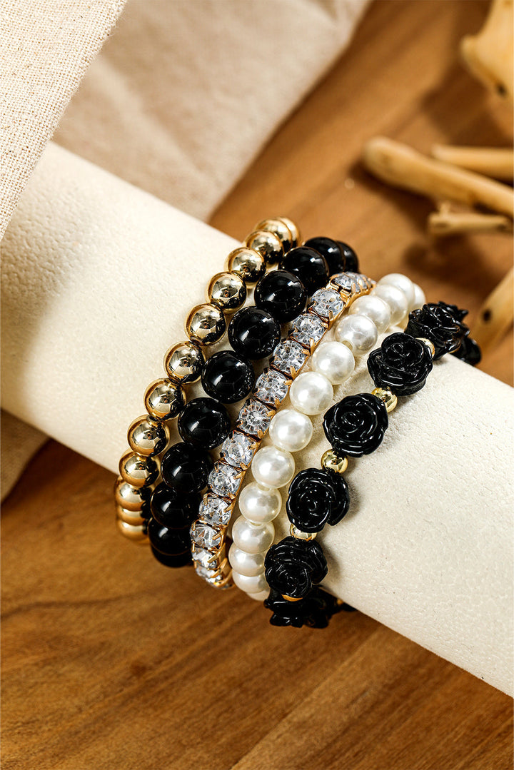 Mehrlagiges Armband-Set mit Blumen-Strassperlen