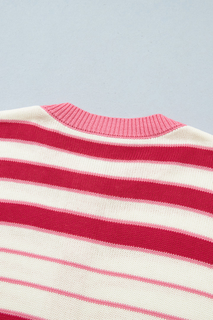 Red Stripe V Neck Long Sleeve Regular Fit Cardigan