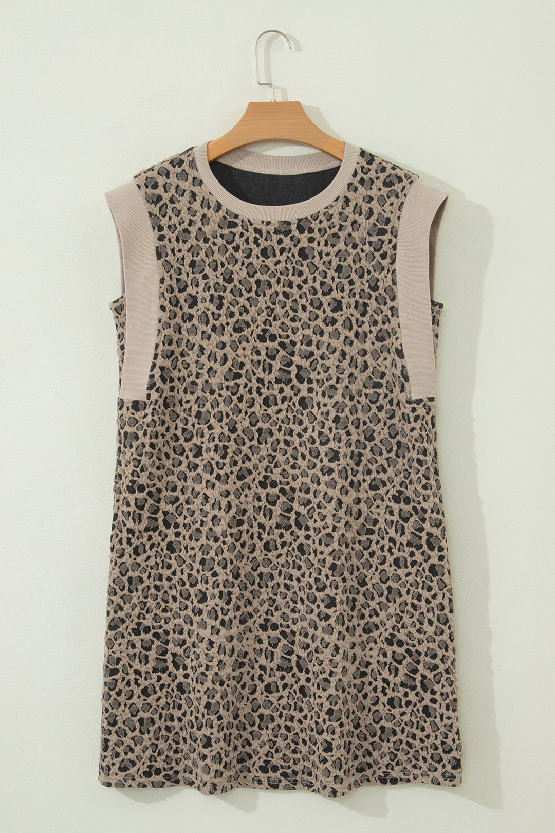 Leopard Textured Sleeveless Mini Dress with Pockets