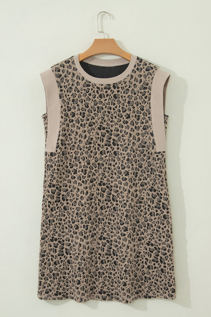 Leopard Textured Sleeveless Mini Dress with Pockets