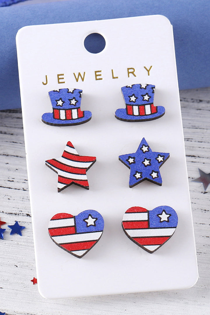 Boucles d'oreilles à tige en forme de cœur et d'étoile avec chapeau et drapeau américain