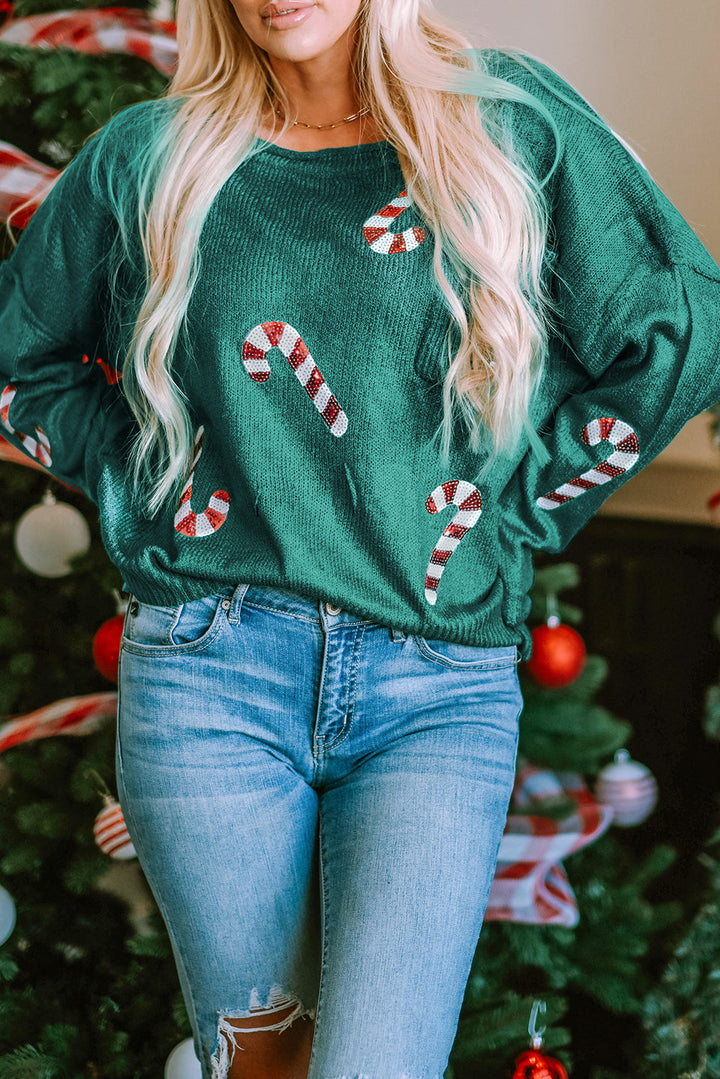 Sequined Candy Canes Gingerbread Man Sweater