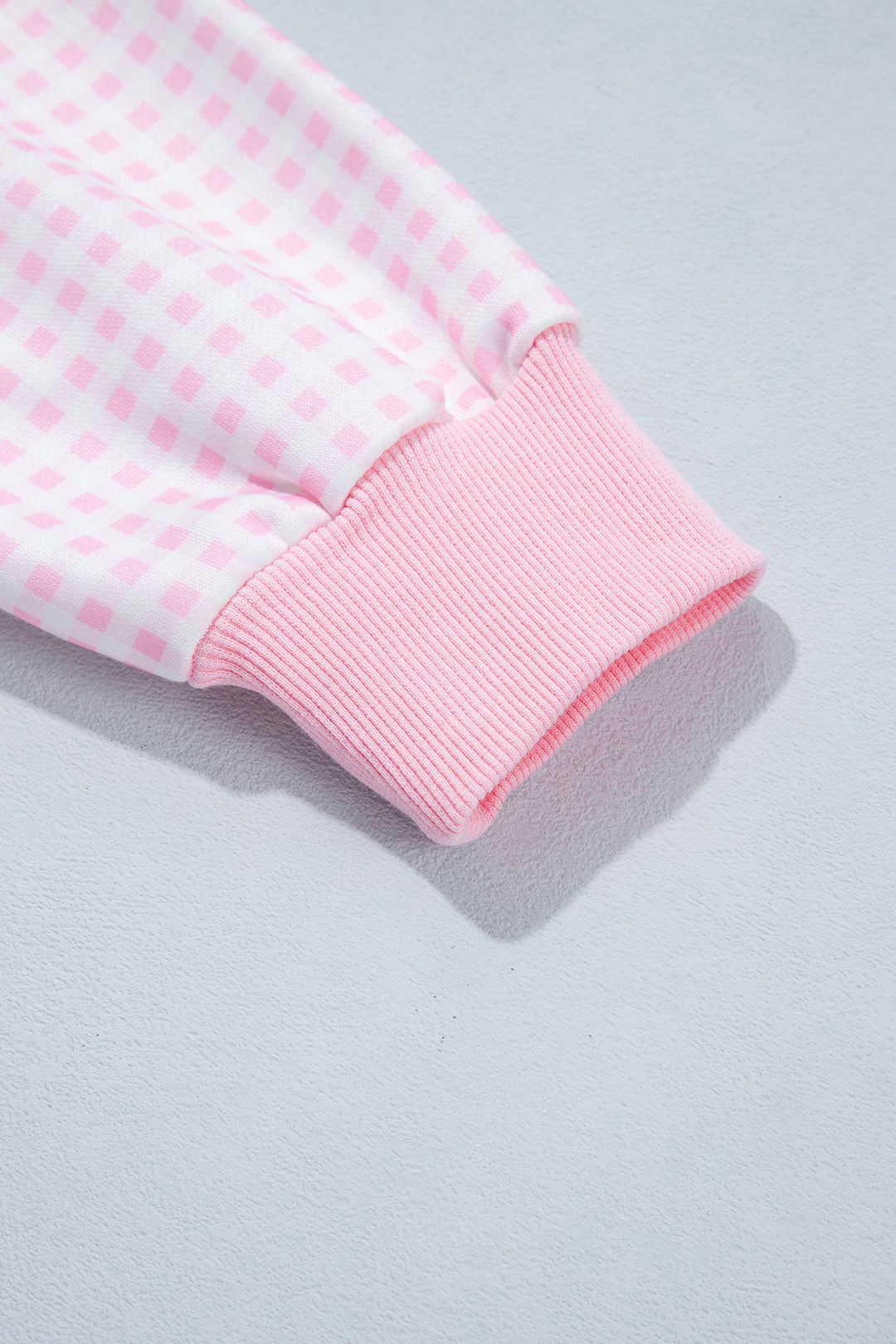 Pink Plaid Sleeve Colorblock Loose Tunic Sweatshirt