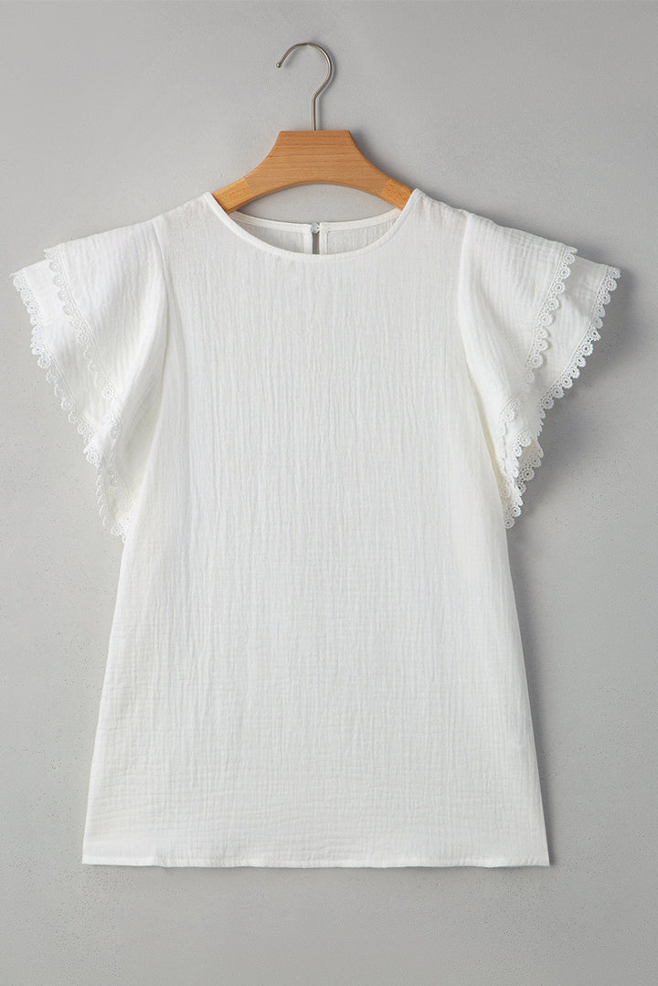 crinkled layered ruffled flutter sleeve blouse