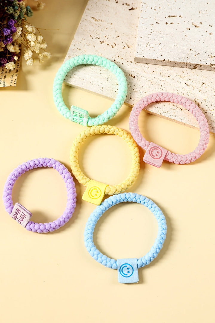 Lot de 5 élastiques à cheveux tressés avec languette Smile Face