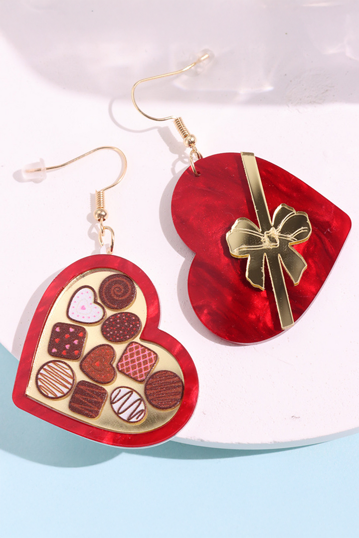Box of Chocolate Heart Shape Dangle Earrings