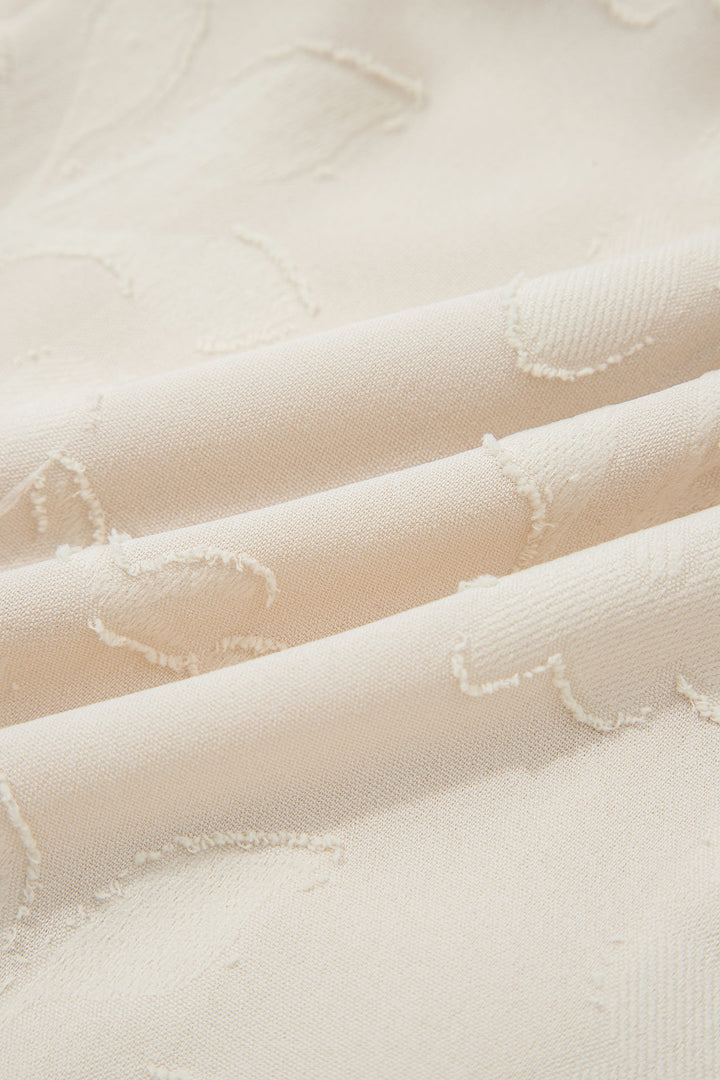 Parchment Long Sleeve Notched Neck Jacquard Tiered Mini Dress