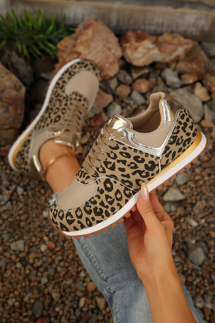 Leopard Faux Suede Mixed Patchwork Lace Up Sneakers