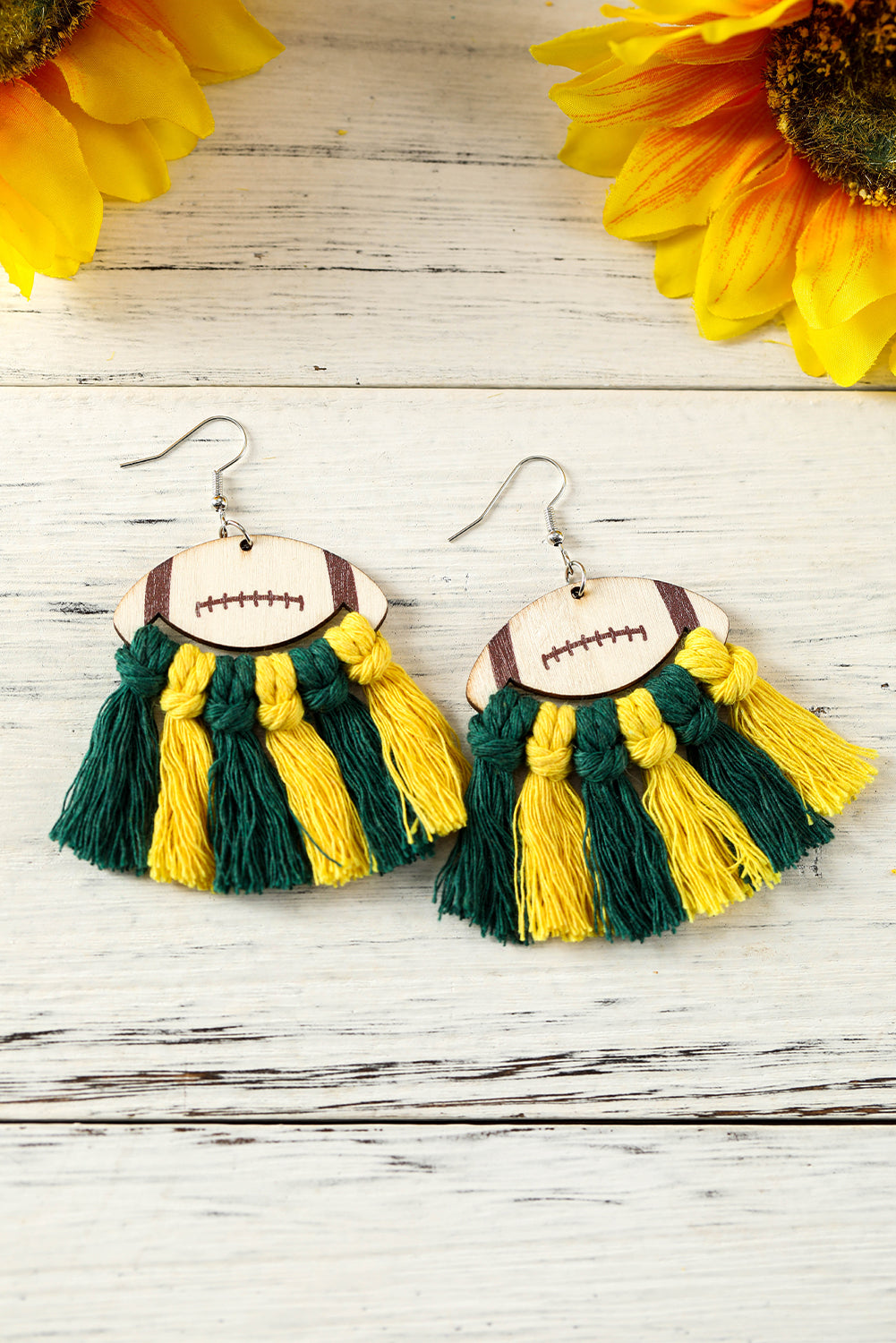 Rugby Football Color Block Braided Tasseled Drop Earrings