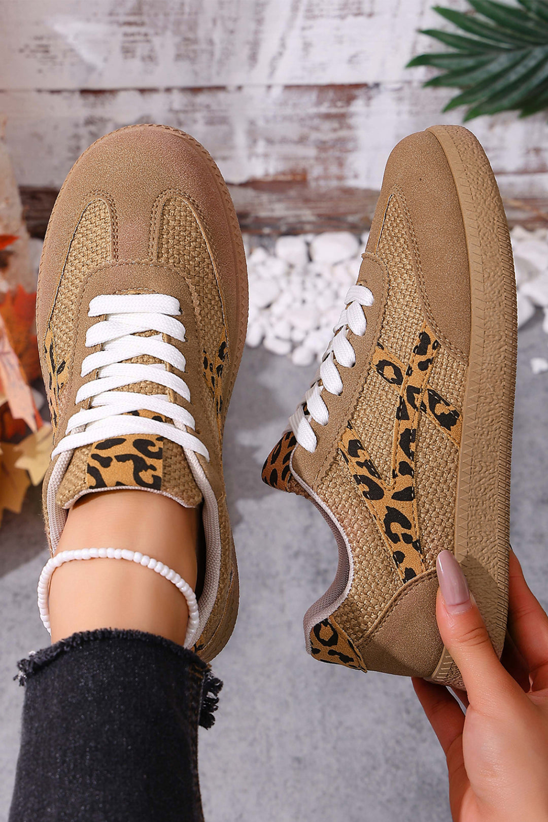 Faux Suede Contrast Patchwork Detail Lace Up Flat Sneakers