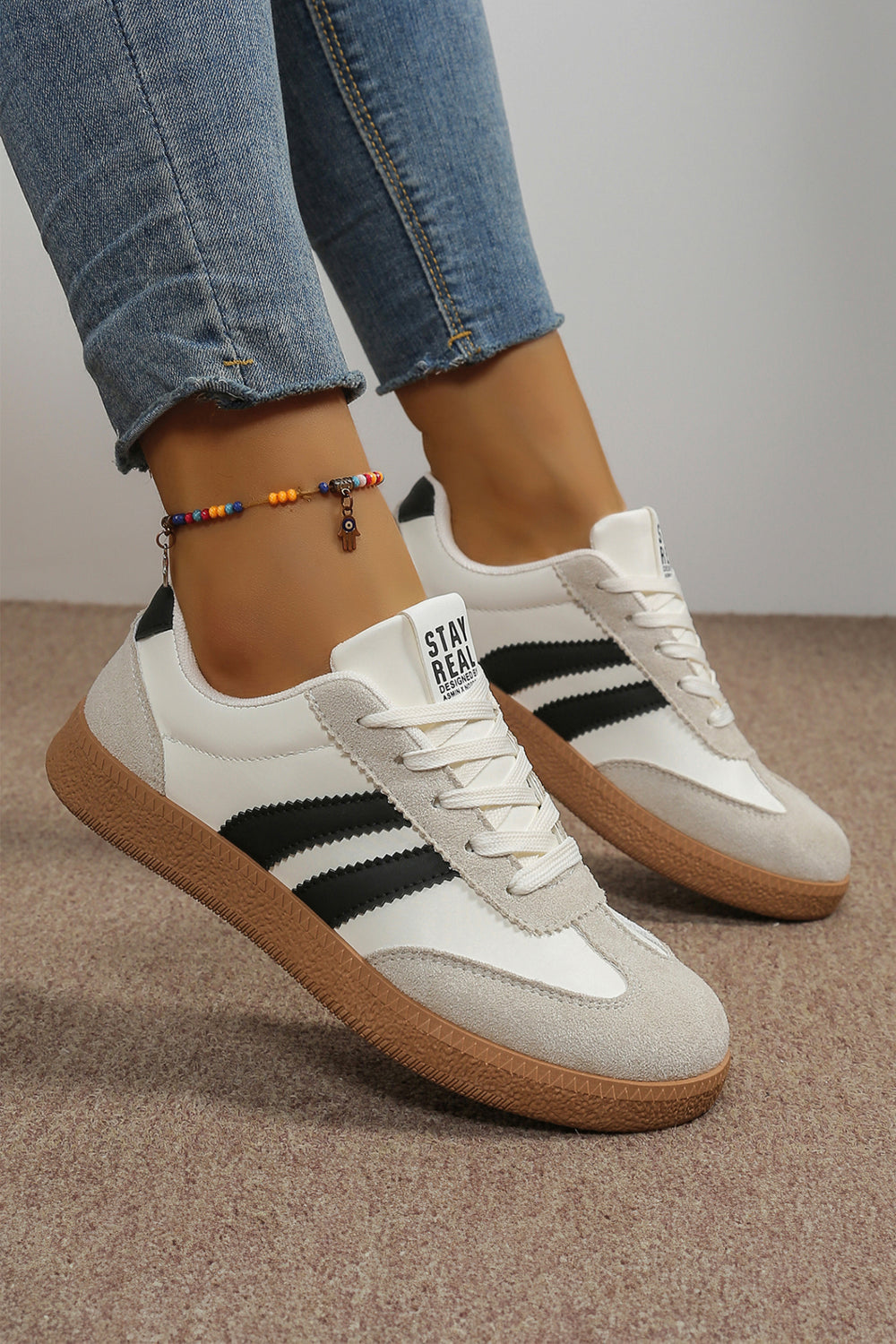 Varsity Color Block Patchwork PU Leather Lace Up Shoes