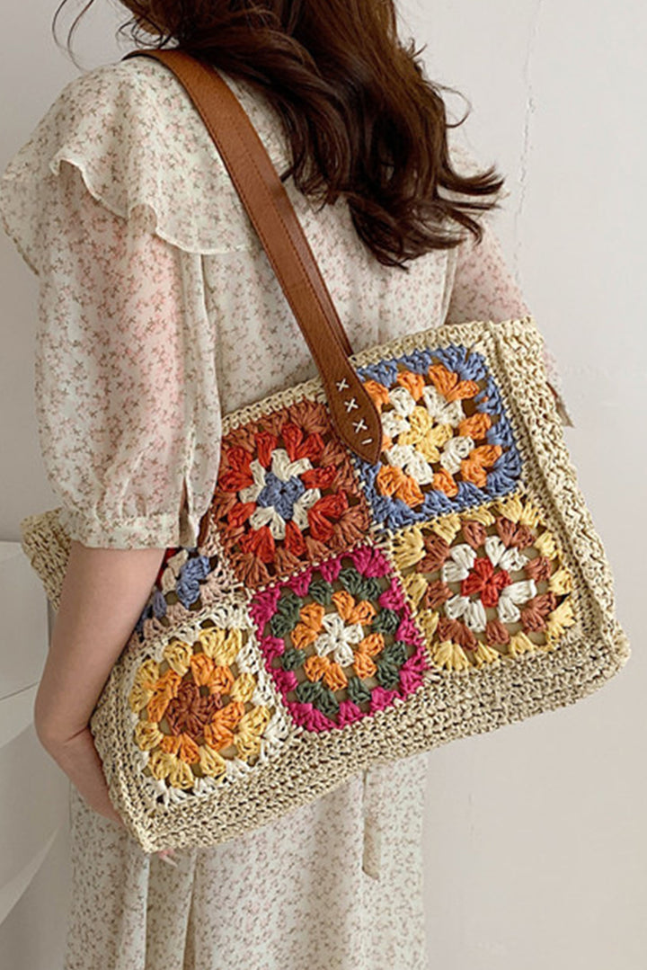 Grand sac fourre-tout carré en crochet floral