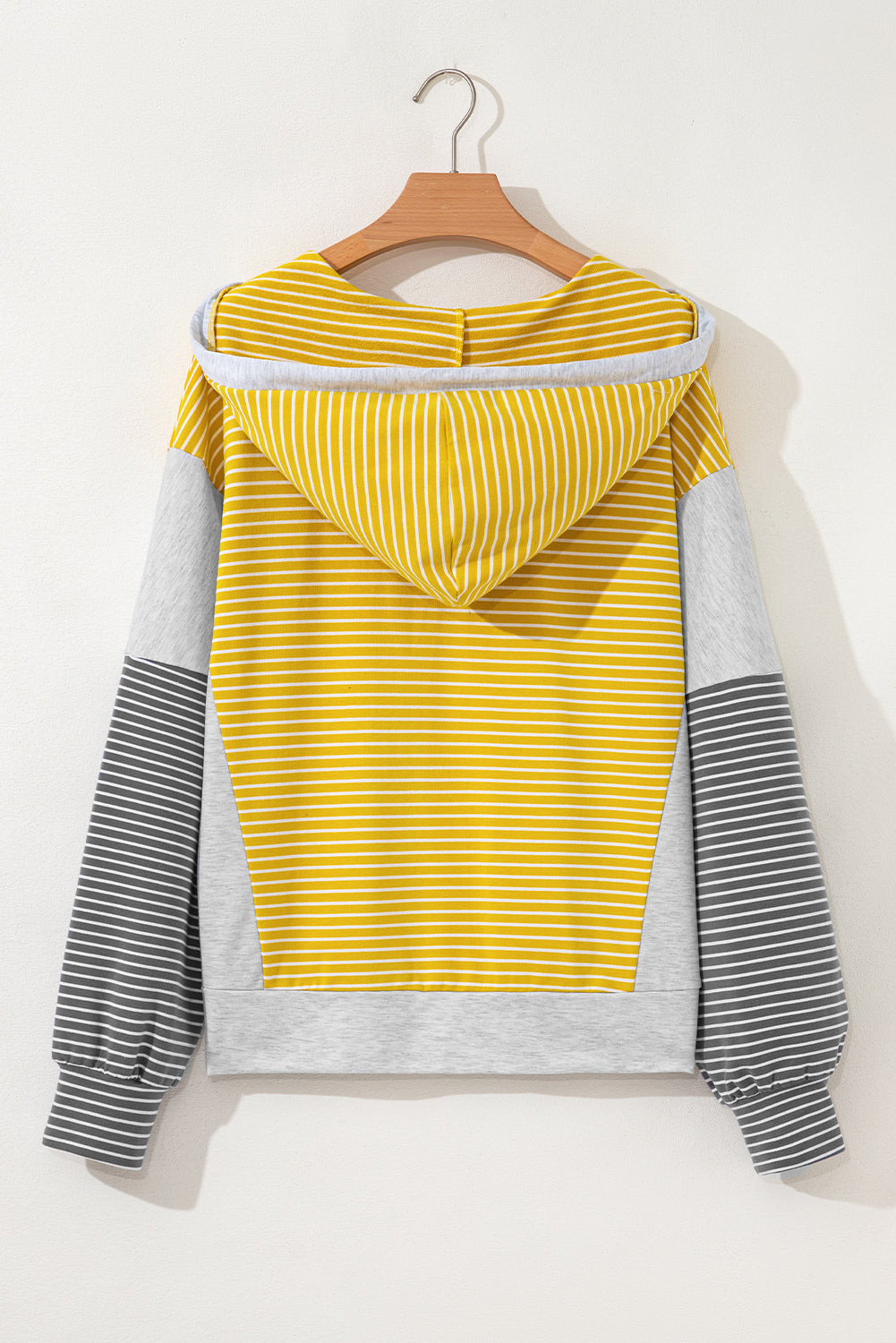Color Block Drawstring V Neck Loose Fit Hooded Top