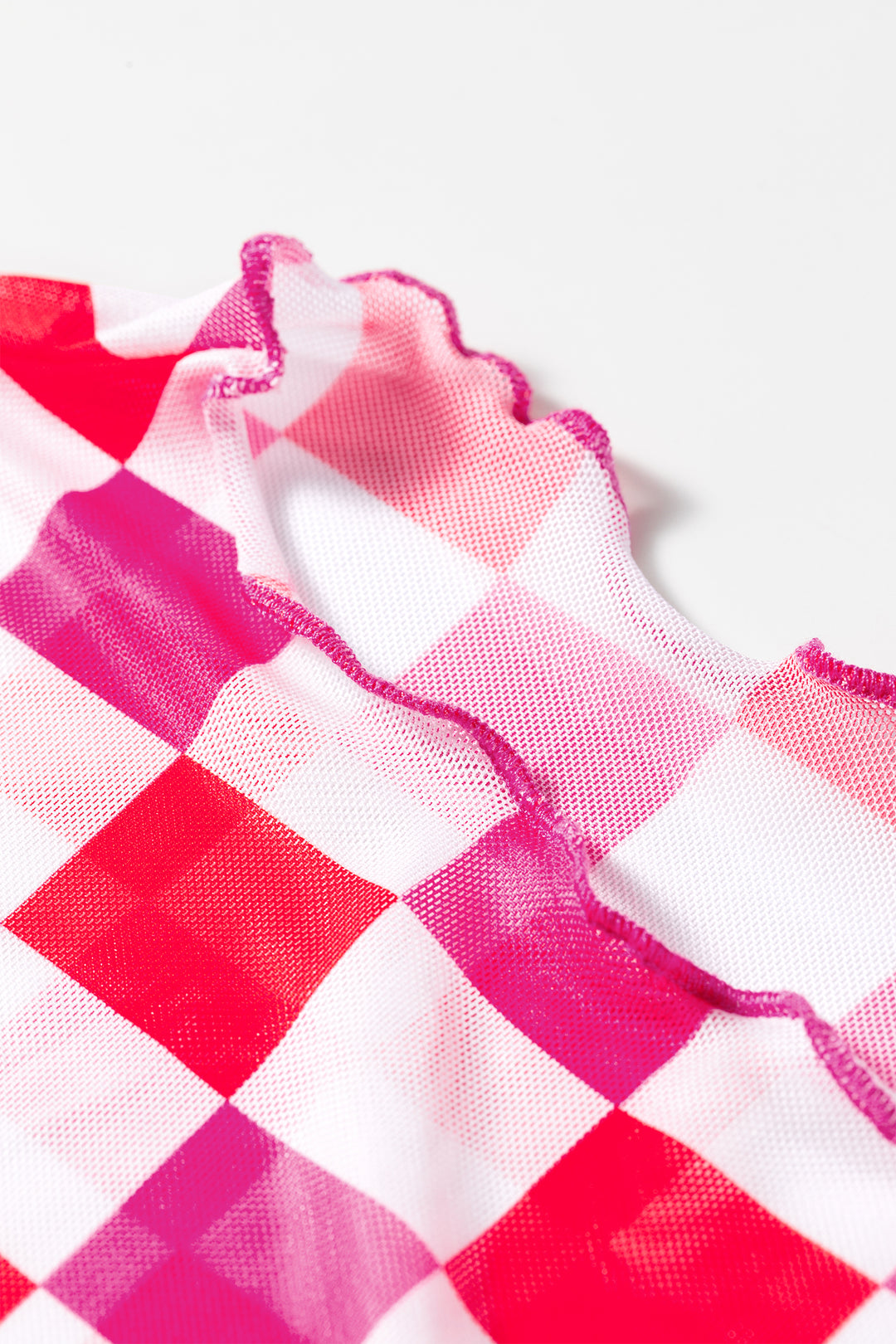 Rose Plaid Mesh Sheer Long Sleeve Top