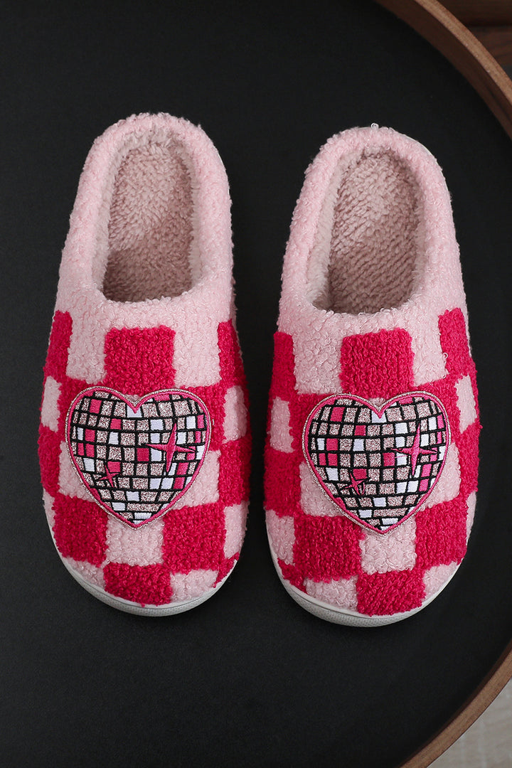 Disco Checkered Heart Plush Winter House Slippers