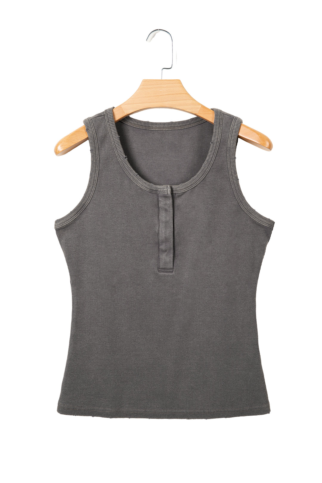Medium Grey Vintage Distressed Ribbed Mineral Wash Tank Top