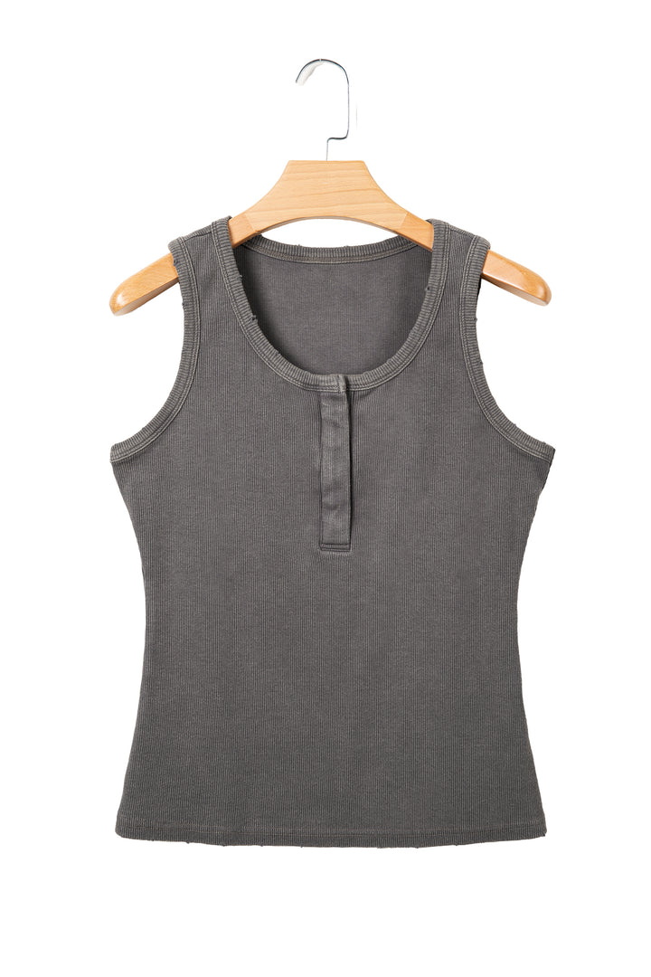 Medium Grey Vintage Distressed Ribbed Mineral Wash Tank Top