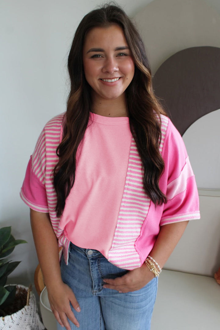 Color Block Patchwork Loose Half Sleeve T Shirt