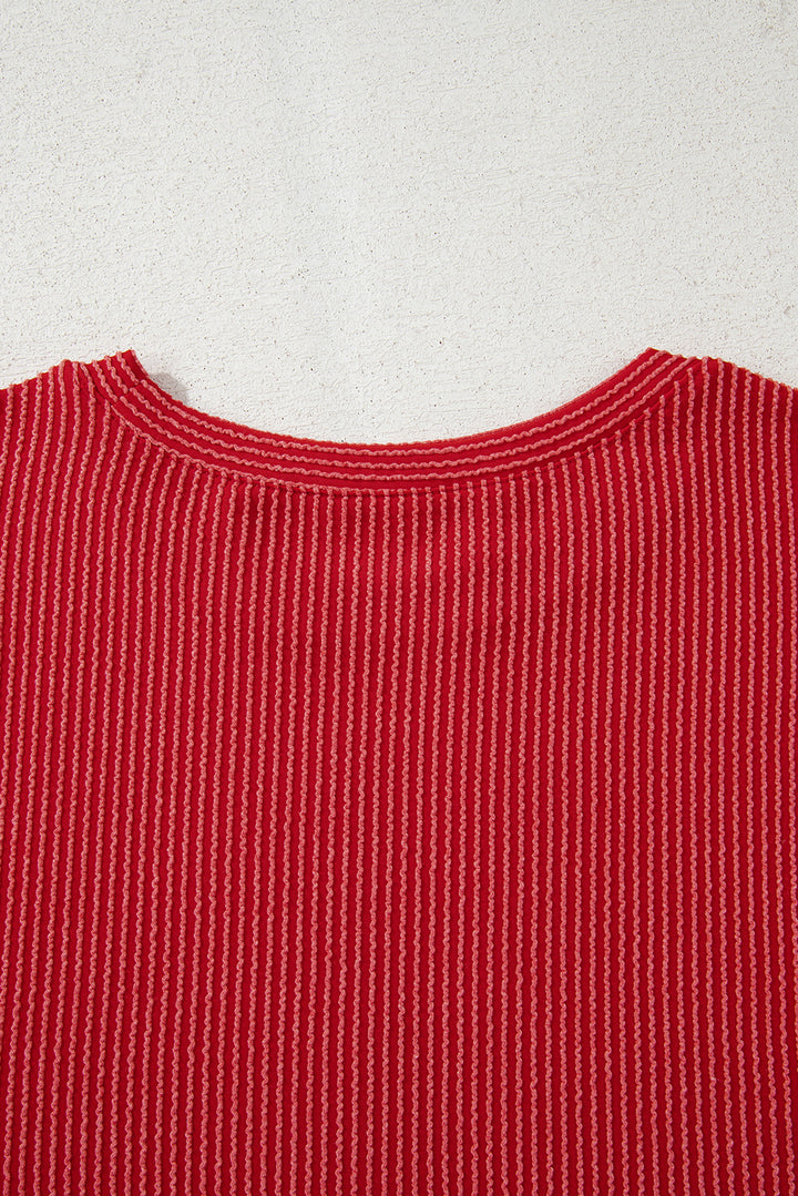 Fiery Red Twist Ribbed MERRY Letter Graphic Plus Size Pullover