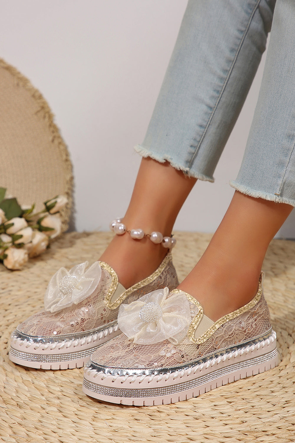 Atmungsaktive Loafer mit glänzender Schleife und Spitze