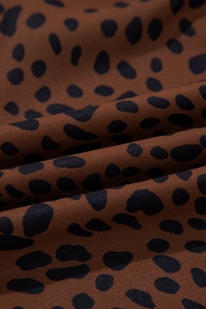 Leopard Print Ruffled Puff Sleeve Blouse