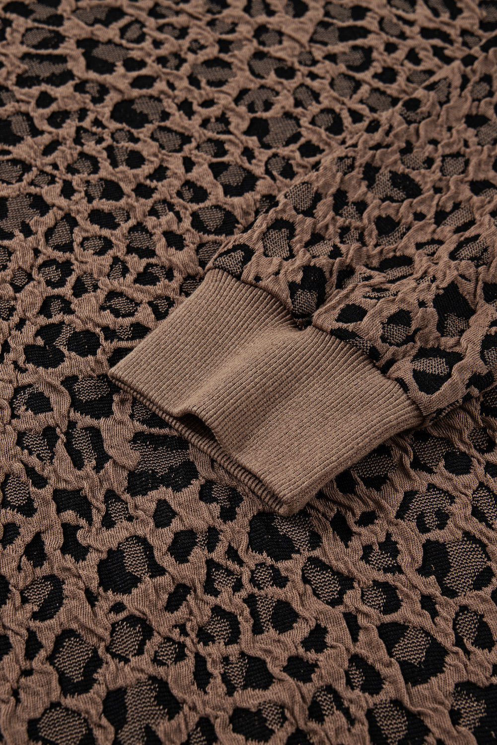 Ribbed Trim Leopard Print Long Sleeve Top