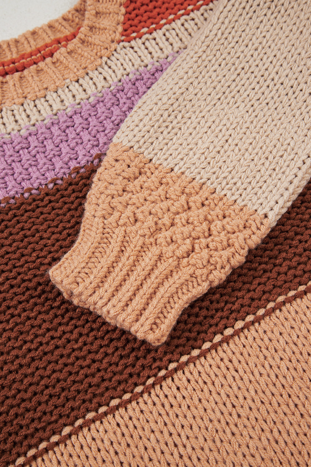 Cropped Colorblock Drop Shoulder Chunky Knitted Sweater