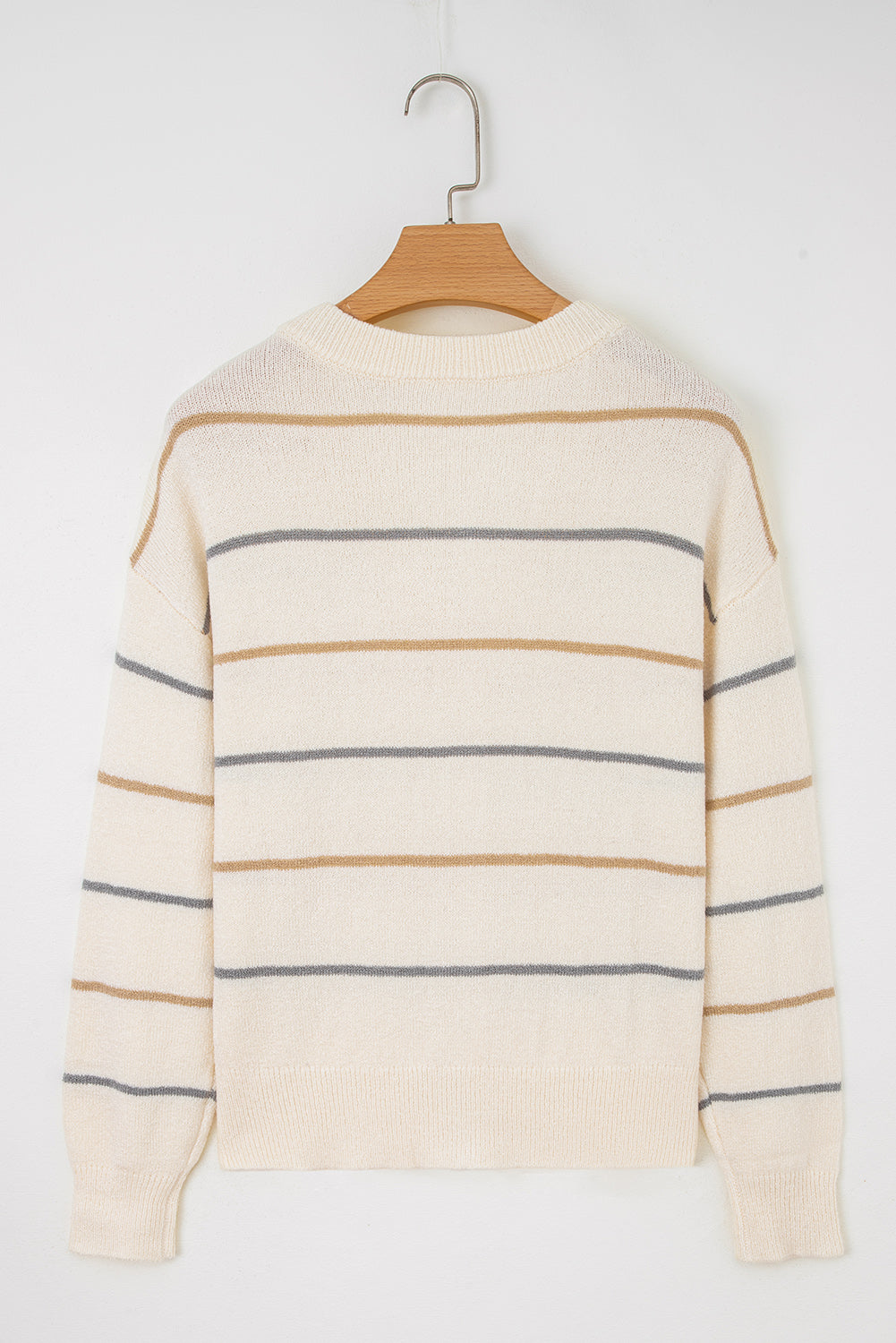 Multicolour Striped Buttoned Front V Neck Cardigan Sweater