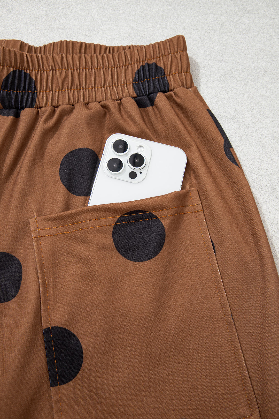 Brown Polka Dot Wide Leg Elastic Waist Casual Pants