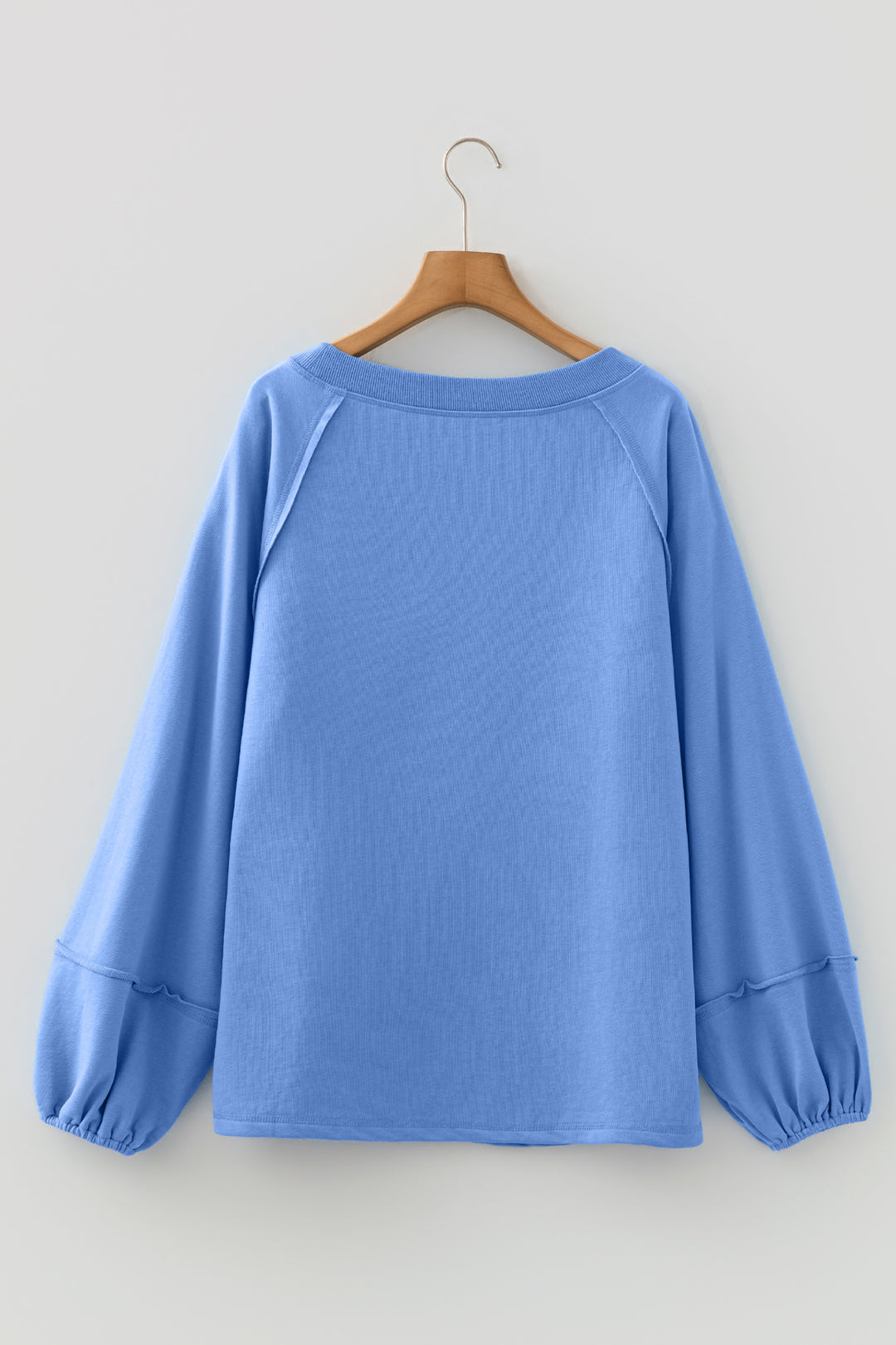 Beau Blue Solid Color Raw Seam Patchwork Baggy Sweatshirt
