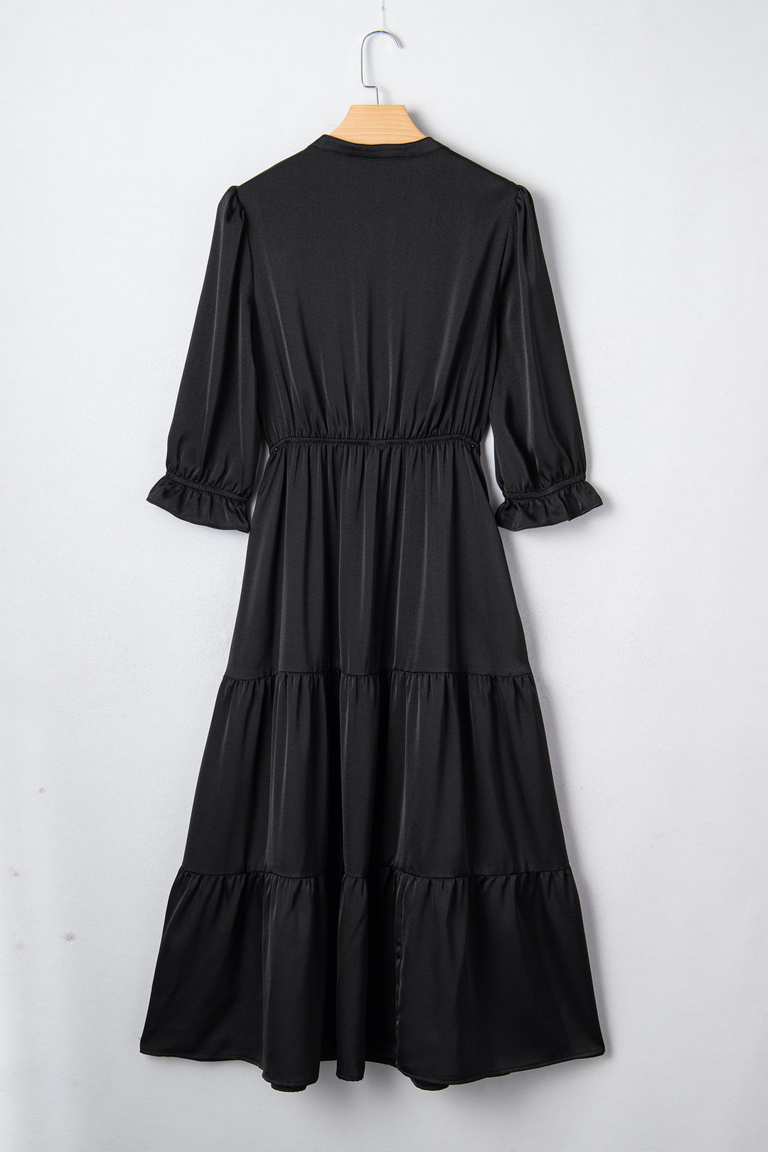 Flounced Bracelet Sleeve V Neck Tiered Maxi Dress