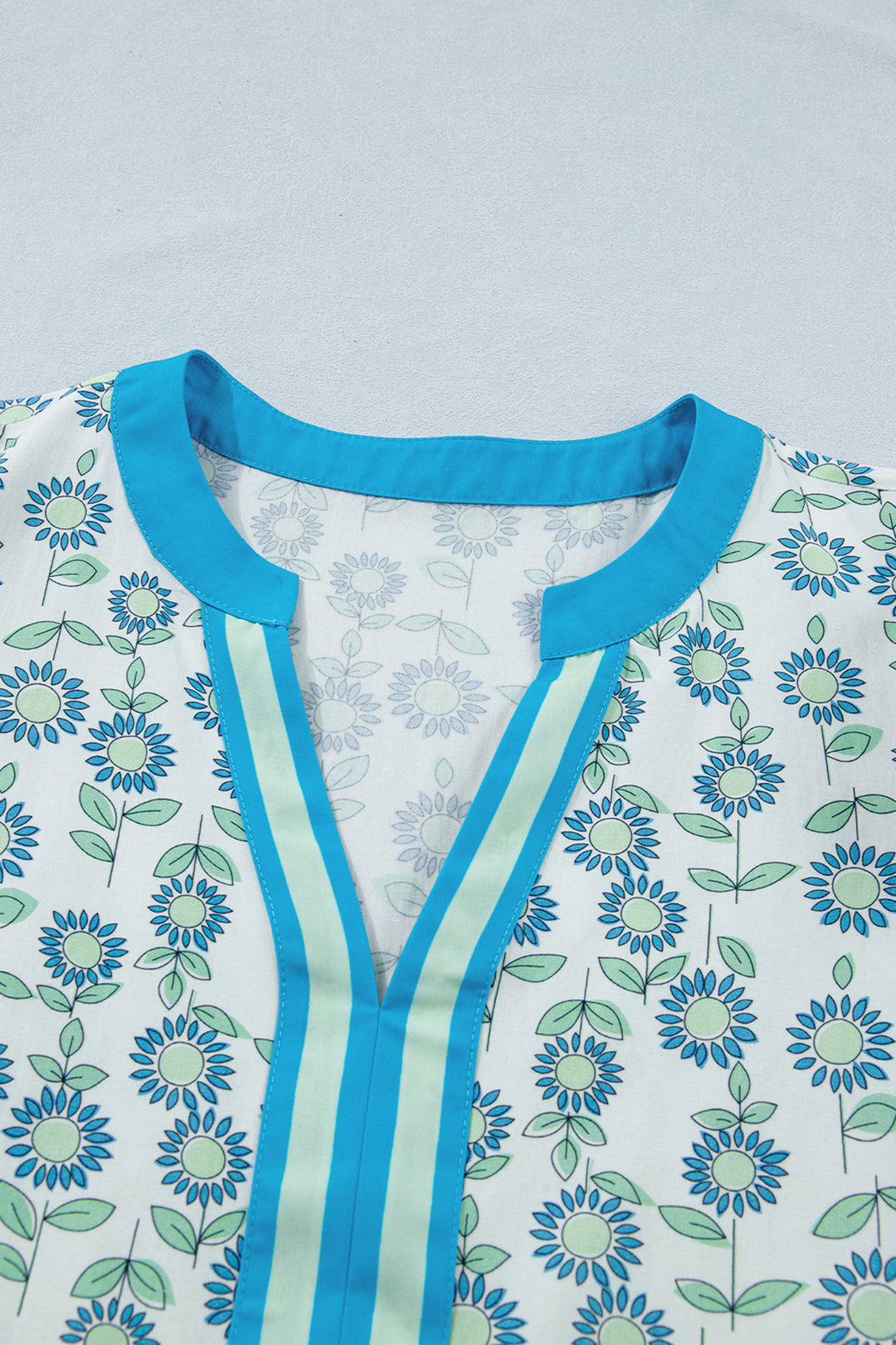 Sky Blue Cute Sunflower Printed Striped Long Dress