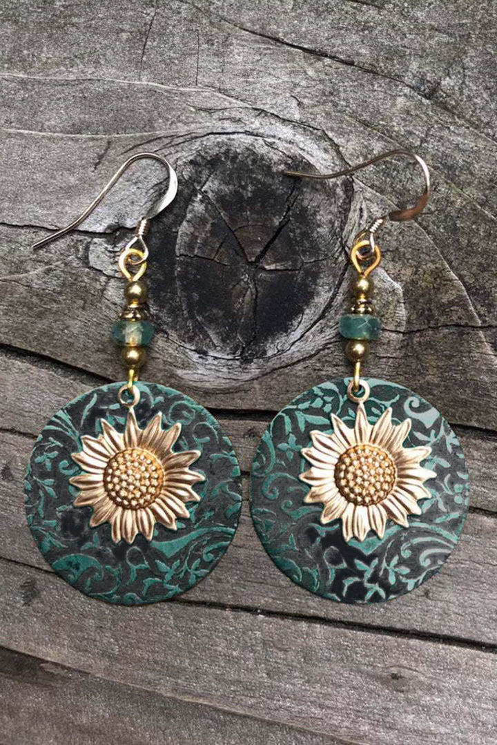 Boucles d'oreilles pendantes rétro en alliage avec disque de tournesol