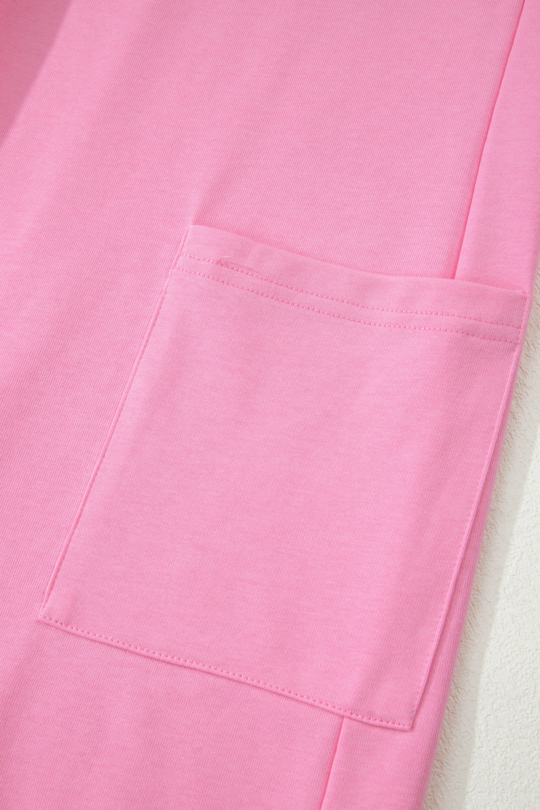 Pink Solid Color Raw Edge Half Sleeve Pocketed Loose Romper