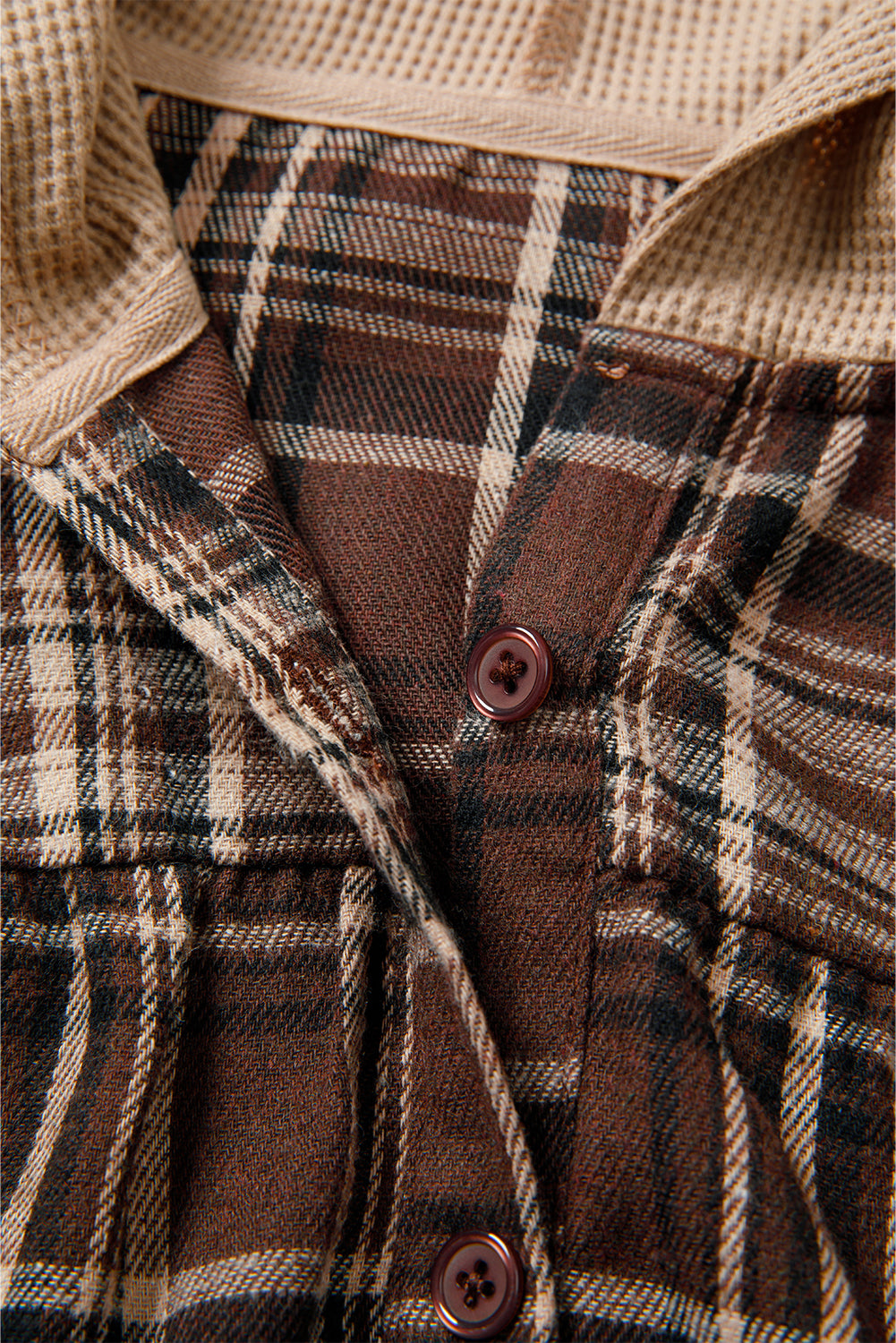 Plaid Patchwork Long Sleeve Button Hooded Blouse