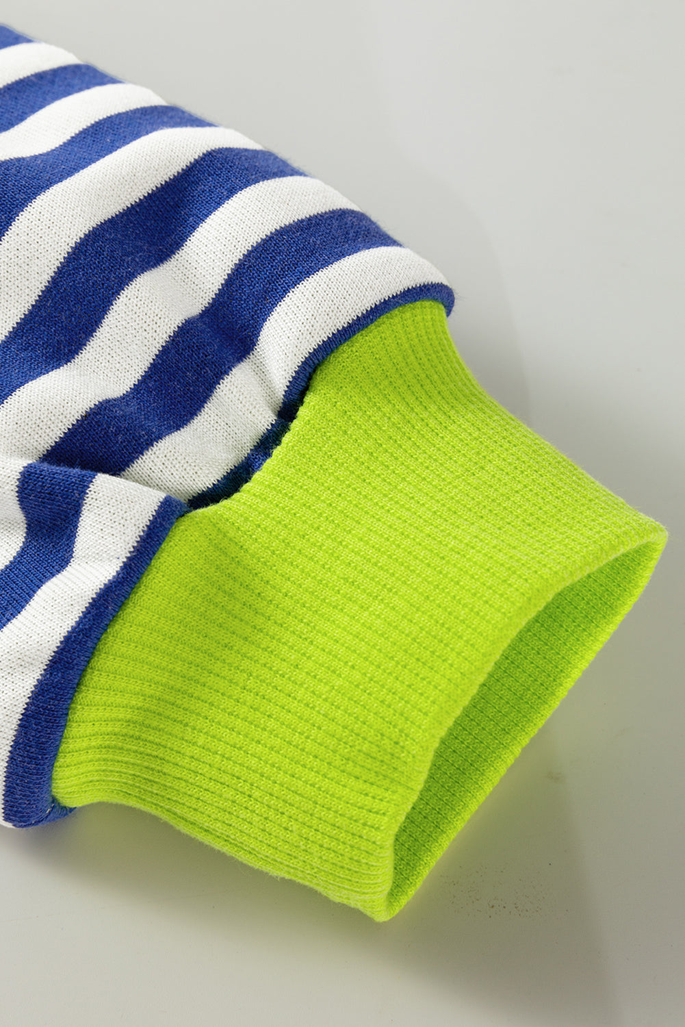Striped Contrast Ribbed Trim Crossed Stitch Drop Shoulder Sweatshirt