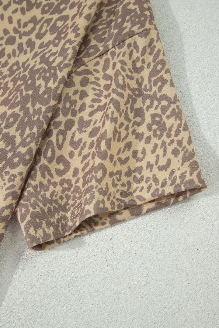 Khaki Leopard Retro Studded Star Patch Loose Tee