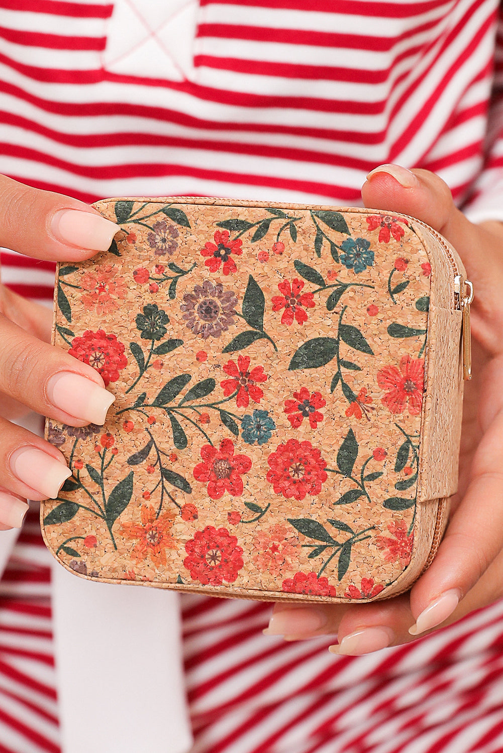 Retro Floral Print Portable Square Jewelry Box