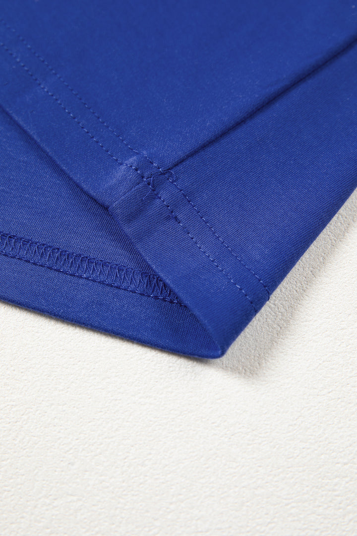 Dark Blue Solid Color High Neck Oversize Tee