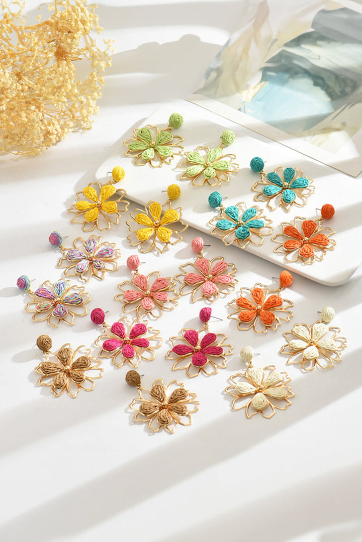 Boucles d'oreilles pendantes en forme de fleur au crochet et tourbillon arc-en-ciel