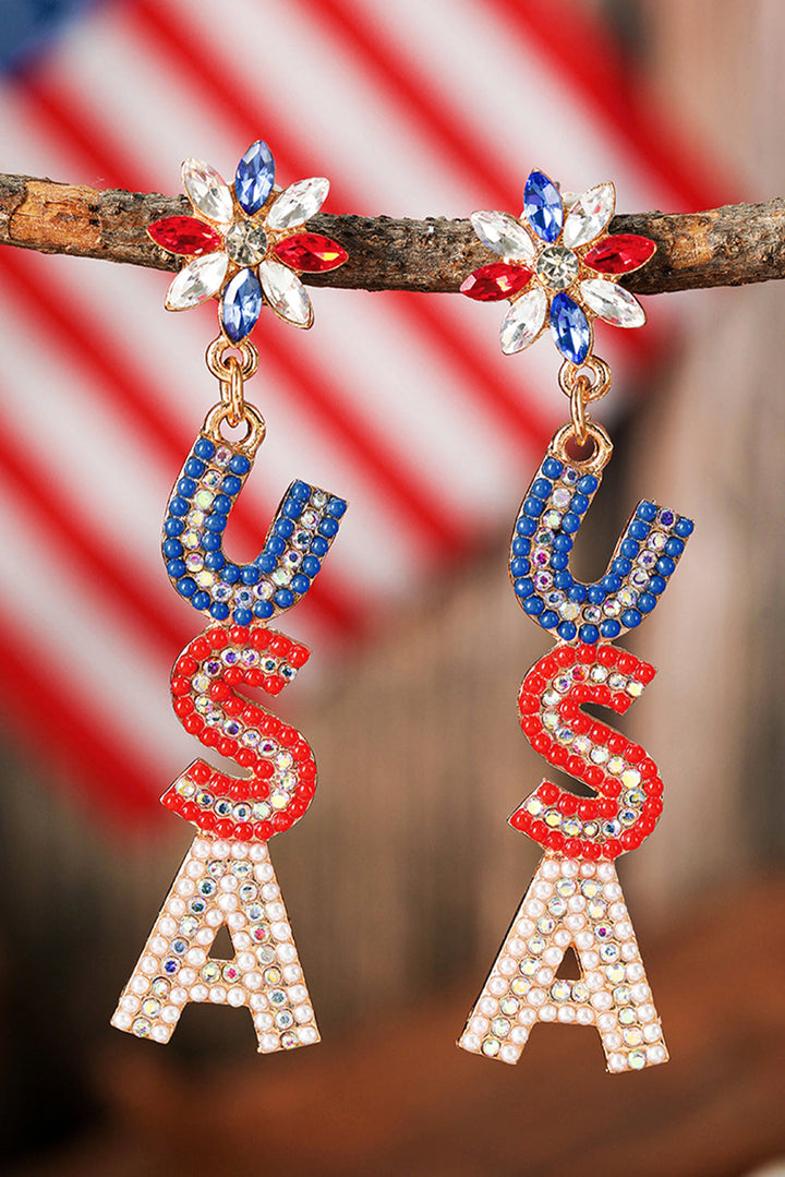 Perlen Strass Colorblock USA Ohrringe